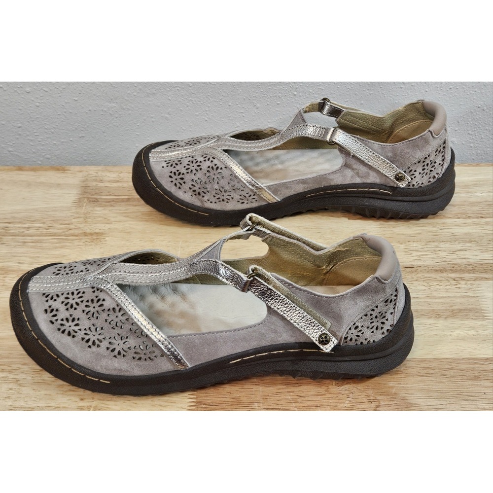 JAMBU Creek T-Strap Mary Janes Pewter Taupe Leather  SIZE 10 Relax Foam